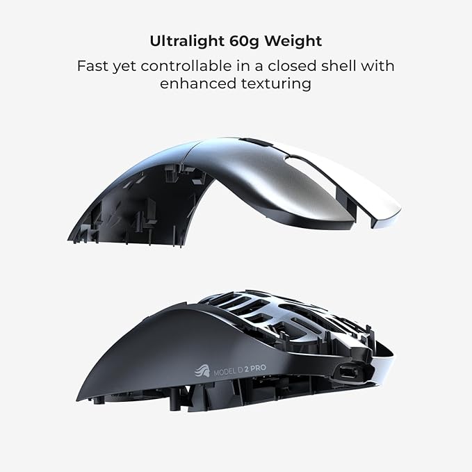 Glorious Gaming Model D 2 PRO Wireless Gaming Mouse - 2.4GHz Wireless 1ms delay, 100M clicks, 60g Ultralight, Long Battery Life, 26K DPI BAMF 2.0 Sensor, Ergonomic, 6 Buttons, PTFE Feet