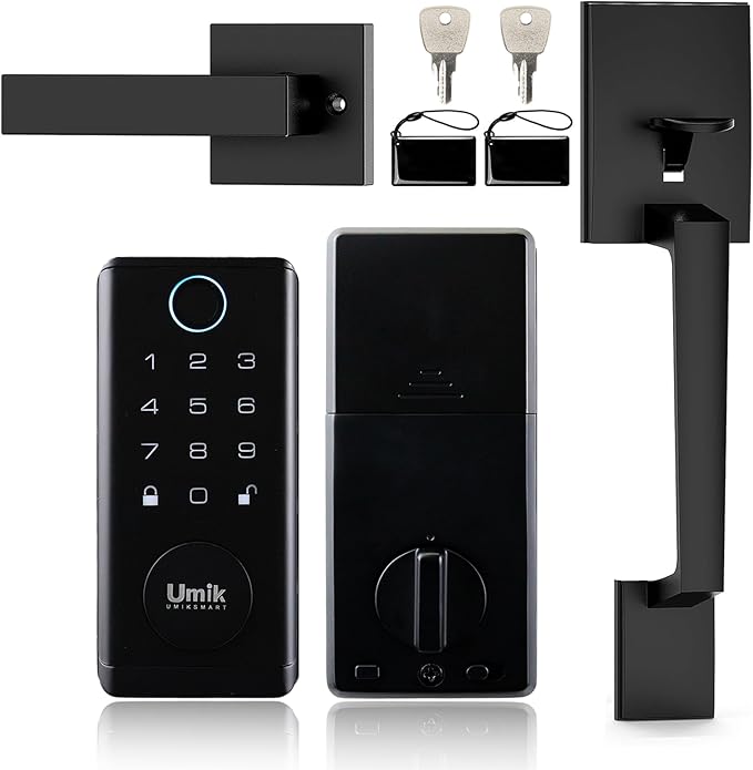 Fingerprint Door Lock with Handle Set, Keyless Entry Smart Door Lock, Electronic Keypad Deadbolt Locks, App Control for Front Door, Home (Matte Black in Zinc)