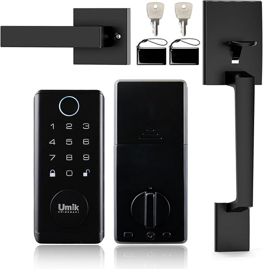 Fingerprint Door Lock with Handle Set, Keyless Entry Smart Door Lock, Electronic Keypad Deadbolt Locks, App Control for Front Door, Home (Matte Black in Zinc)