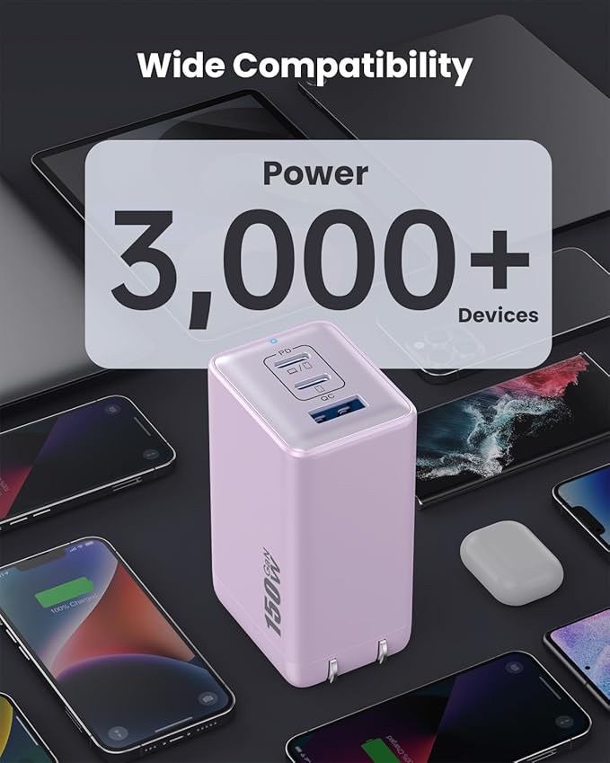 150W USB C Charger Block,GaN III Compact Foldable Wall Charger 3 Port Fast Charging Station,PD QC PPS Portable USB C Hub 100W Laptop Adapter for MacBook Pro/Air,iPad,iPhone 16/Pro,Galaxy S24,Dell etc