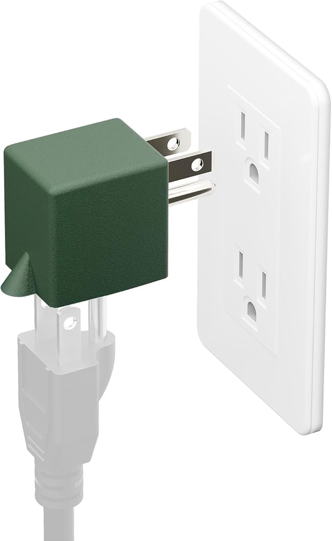 90 Degree Adapter Downward Angle USA 3-Prong Male-Female Adapter,90 Degree Angled USA Male Female Power Adapter, 5-15P to 5-15R Direction Changer Space Save Adapter Green PA-0170DG