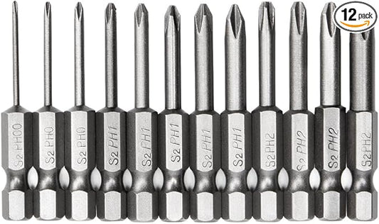 Rocaris 12Pcs Hex Shank Magnetic Phillips Cross Screwdriver Bits 50mm 1/4 Inch