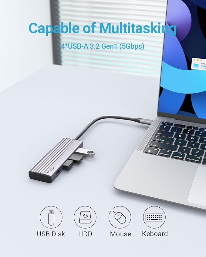 USB C Hub Multiport Adapter, 4-Port Type C Hub for Laptop/MacBook/iPad Pro, 5Gbps Slim USB-C Splitter with USB 3.0 Data Ports,Compact Multiport Adapter for Travel/Dell XPS/Galaxy
