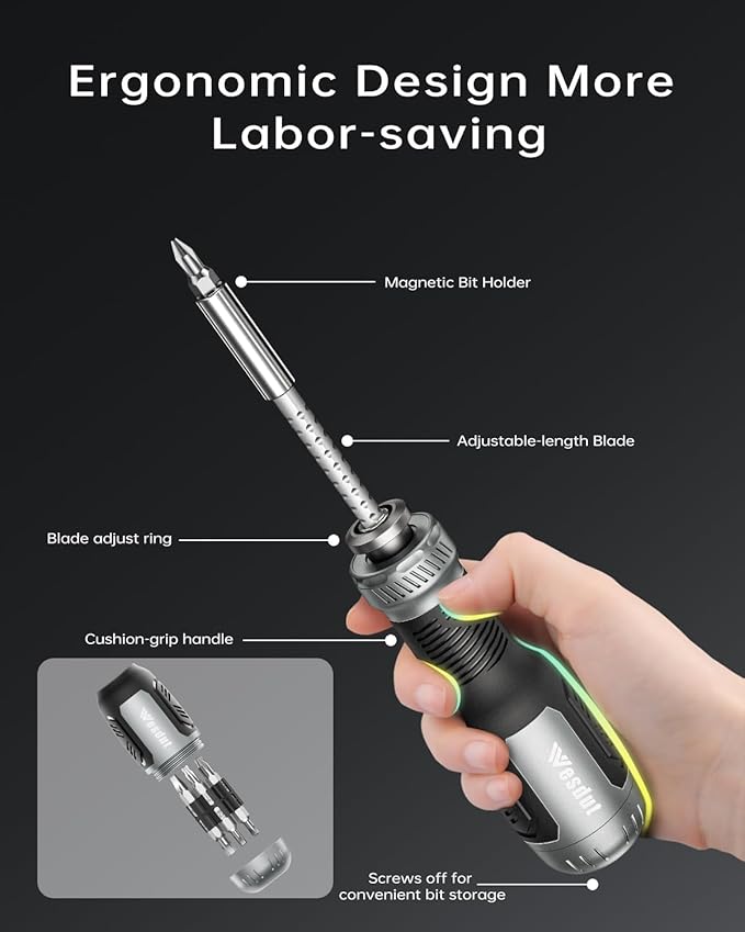 13-in-1 Multi-bit Screwdriver Set Tool All in One, [Super Durable] Screw Driver Set Kit, Flat Head, Philips, Torx, Hex, Square, Repair Kit, Man Gift Nut Driver