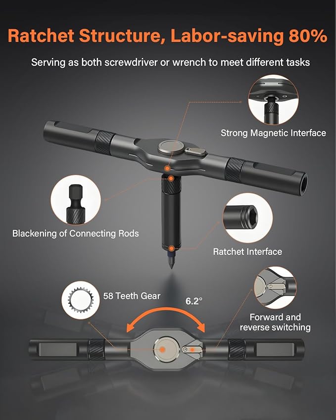 42 in 1 Ratchet Screwdriver Set, Magnetic Screwdriver Set, DIY Multi Bit Magnetic Drive Set with Detachable Ratchet Handle, Portable Compact Repair Tool Kit for Furniture Computer Bicycle, Orange