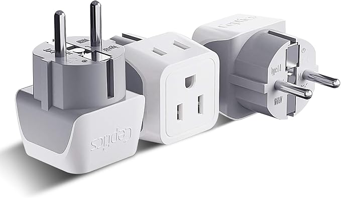 Ceptics Schuko Germany, France Plug Adapter, Dual Input - Ultra Compact Light Weight - Usa to Russia, South Korea Travel Adaptor Plug - Type E/F (3 Pack)