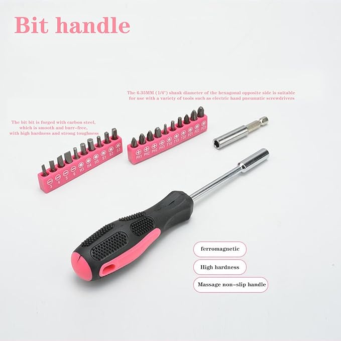 39 Pcs All Purpose Basic Household Pink Tool Kit for Women - Small Tool Set with Toolbox Great for Home, Garage, Office and College Dormitory Use