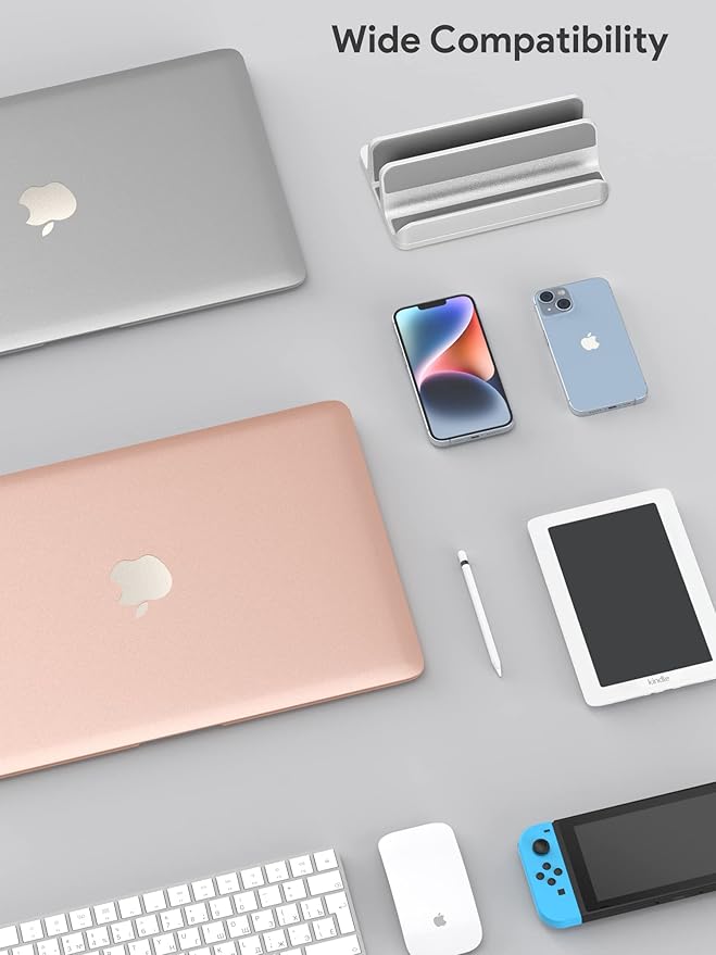 JARLINK 2-in-1 Design Vertical Laptop Stand Holder, Aluminum Laptop Stand for Desk with Adjustable Dock, Space-Saving Organizer Compatible with All MacBook, Samsung, HP, Dell, Chrome Book,Silver