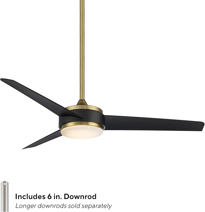 WAC Smart Fans Mod Indoor and Outdoor 3-Blade Smart Home Ceiling Fan 54in Satin Brass Matte Black with 3000K LED Light Kit and Remote Control works with Alexa and iOS or Android App