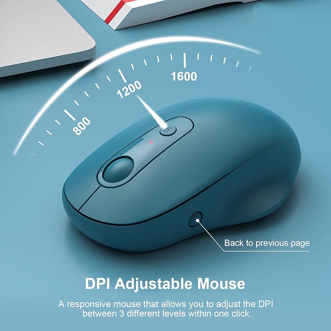 XTREMTEC Slim Wireless Keyboard and Mouse Combo, 2.4G USB Quiet Low-Profile Retro Round Typewriter Computer Keyboard and Ergonomic Mouse Set for Laptop/PC/iMac/Computer,PlugandPlay (Navy Blue)