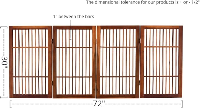 Pet Dog Gate Strong and Durable Freestanding Folding Acacia Hardwood Portable Wooden Fence Indoors or Outdoors by Urnporium (Brown Pet Gate, 4 Panel 30" Tall)