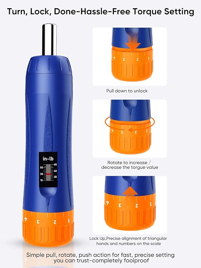 GOYOJO Torque Screwdriver 10–60 in-lbs, 1/4 Inch Drive Adjustable Torque Wrench Set with S2 Bits & Magnetic Holder, Gunsmithing, Electricians, Bike Repair and Mounting, Gifts for Men