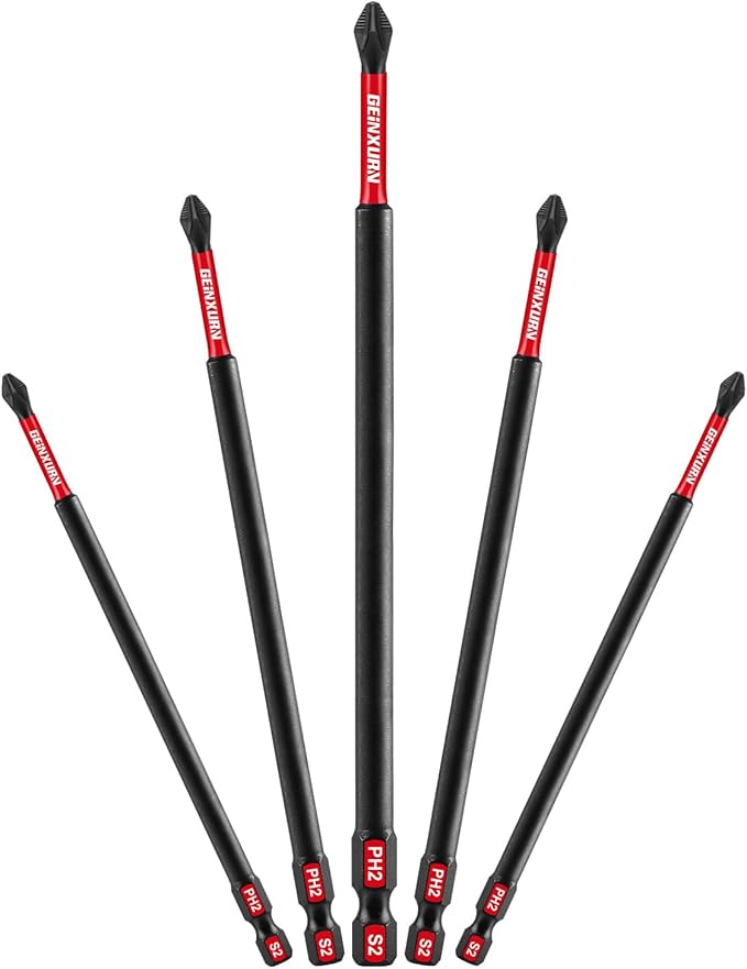 Impact Tough #2 Phillips 6 in. Anti-slip Head Insert Driver Bits,5Pack 1/4 Inch Hex Shank Long Cross Magnetic PH2 Screwdriver Bits Set
