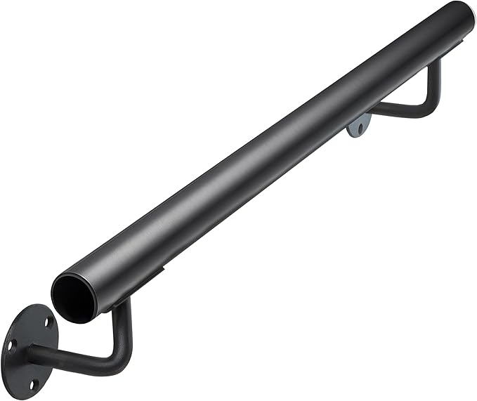 24 Inch Metal Stair Handrail Indoor- 2 FT Square Pipe Wall Mount Handrial, Outdoor Railings for Garage Porch Patio Steps, Deck Hand Rail, Iron Banister Railing