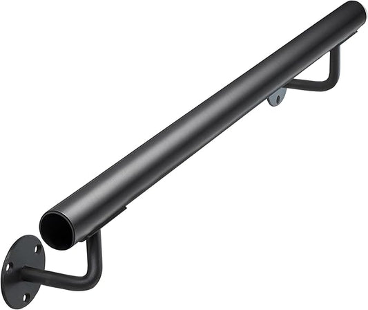 24 Inch Metal Stair Handrail Indoor- 2 FT Square Pipe Wall Mount Handrial, Outdoor Railings for Garage Porch Patio Steps, Deck Hand Rail, Iron Banister Railing