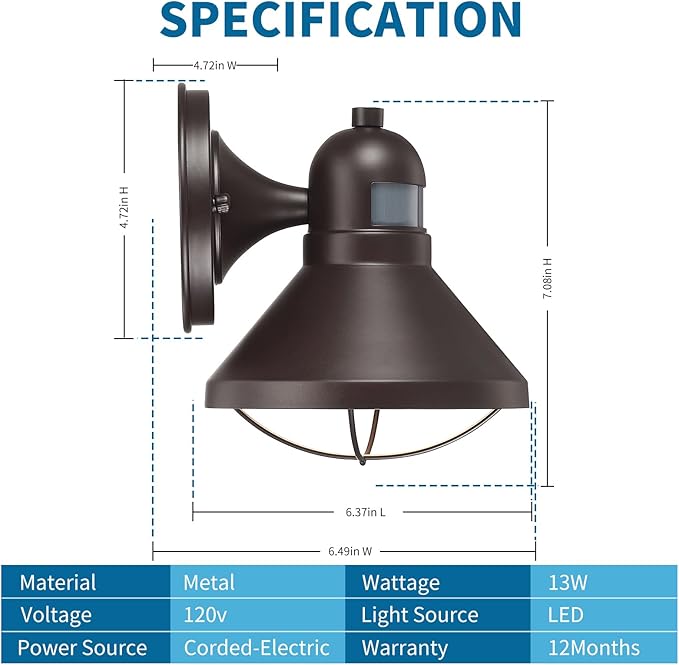 LONEDRUID Motion Sensor LED Outdoor Barn Lights Brown Exterior Wall Lantern Dusk to Dawn Outside Wall Mount Sconce Lighting Fixtures Antique Farmhouse Porch Lamp for House Patio Garage Front Door