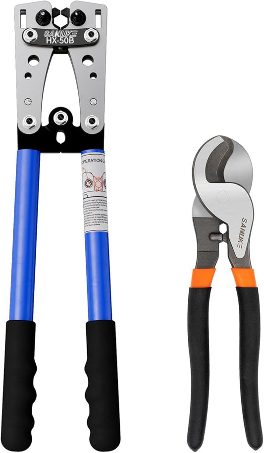 Sanuke Battery Cable Lug Crimping Tool, Cable Cutters High Leverage, Wire Crimper for AWG 8 6 4 2 1/0 Copper Wire Lugs, Aluminum Copper Communication Cables Cutting