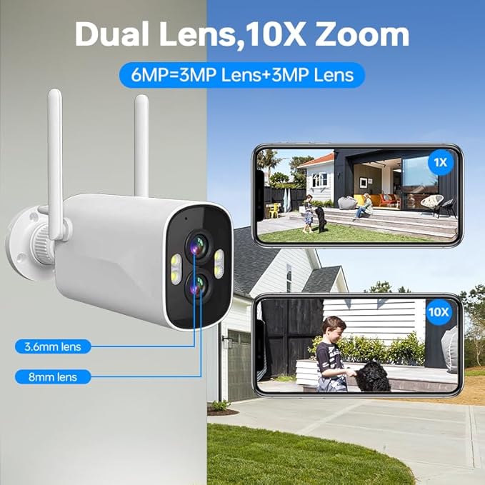 [Dual Lens 2K+2K&10X Zoom] Home Wireless Security Camera System with 12.5" LCD Monitor Outdoor, 10CH Kit 4PCS House WiFi Camera 1TB HDD