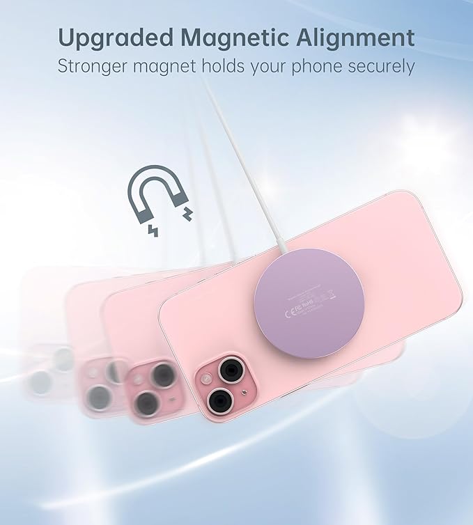 Magnetic Wireless Charger with Aluminum Charging Pad Stand Compatible with iPhone 16/15/14/13/12 Series，20W PD Charger&5ft Cable Included, Pink