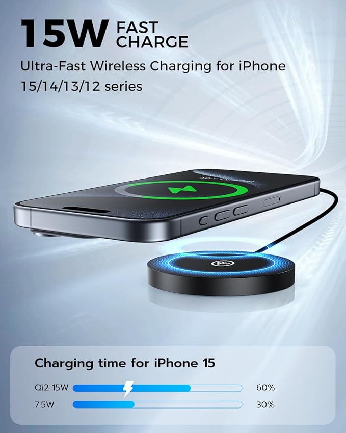 NewQ Magnetic Wireless Charging Pad, Certified 15W Wireless Charger Mag-Safe Compatible with iPhone 16/16 Plus/16 Pro/16 Pro Max/15/14/13/12 Series (2Pack)