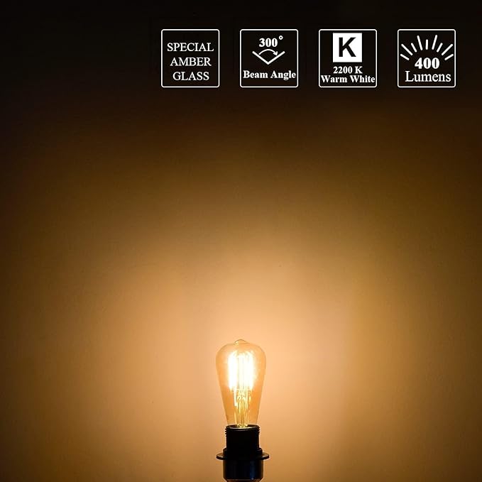 Mastery Mart 90 Pack Vintage LED Light Bulb 2200K Warm White, Dimmable, 5.5W (60 Watt Equivalent), ST21/ ST64 Clear Glass Antique Edison Style, 500LM E26 Decorative Filament Bulb