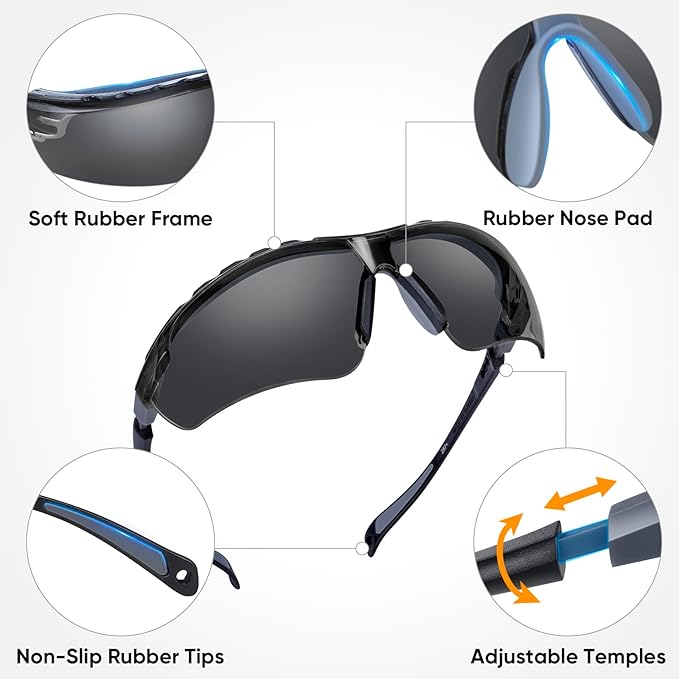 TICONN Anti-Fog Safety Glasses for Men and Women, ANSI Z87.1 Scratch Proof Eye Goggles with Adjustable Arms and UV Protection