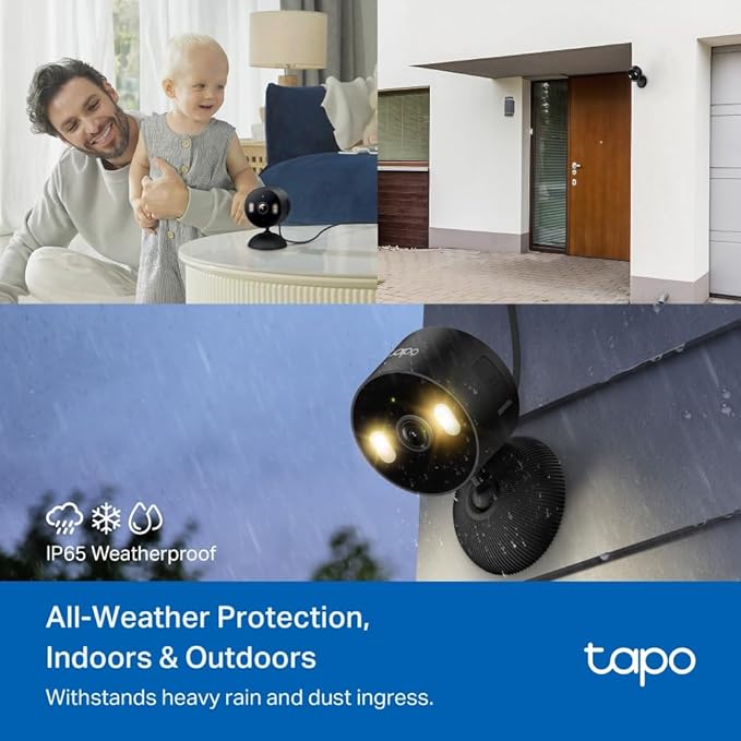 Tapo 1080p Indoor/Outdoor Security Camera - Free Person/Motion/Baby Cry Detection, Color Night Vision, IP65 Weatherproof, SD/Cloud Storage, Works w/Alexa & Google Home HybridCam, Black