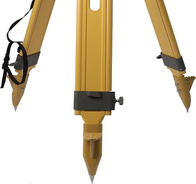 Fiberglass Surveying Tripod, Heavy Duty Yellow Fiberglass and Wood Tripod with Twist Clamp and Copper Center Screw for Robotic Total Stations and Theodolite (Flat Head-C)
