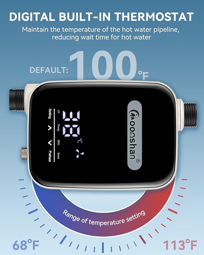 Smart Instant Hot Water Recirculating Pump Kit with Built-in Thermostat Digital Timer Under Sink Water Circulator Pump Recirculating System for Tank Water Heaters