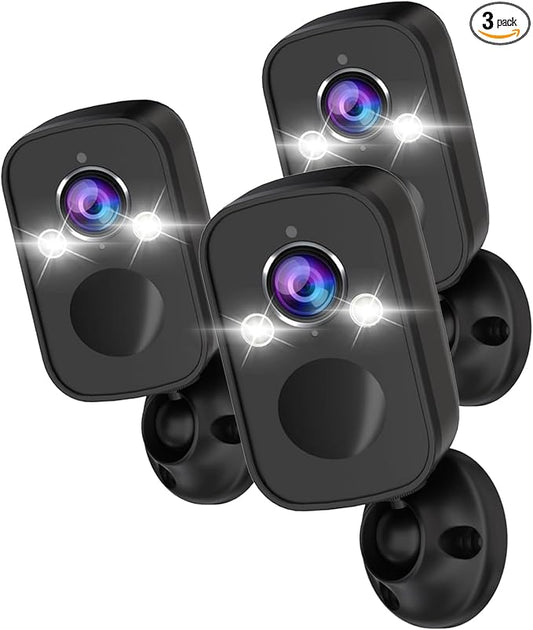Rraycom 3Pack Security Cameras Wireless Outdoor, 5MP Battery Powered Indoor Camera, 130° FOV, Full-Color Night Vision, Spotlight Siren Alarm, 2-Way Audio, Cloud/SD, w/Alexa