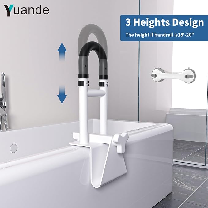 Bathtub Grab Bars with Suction Grab Bars, YuanDe 20x6 Inch Adjustable Bathtub Safety Rail Height & Width, Heavy Duty Tub Handle Grab Bar, Bath Handles Clamp for Elderly Seniors Injury Disabled