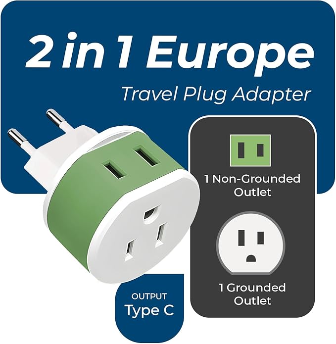 OREI European Power Plug Adapter, with 2 USA Inputs - Travel 3 Pack - Type C (US-9C) - Turkey, Italy, Iceland, and More - Safe Grounded Use with Cell Phones, Laptop, Camera Chargers, CPAP, and More