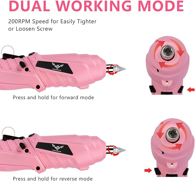 47 in 1 Electric Screwdriver Cordless Rechargeable Pink Small Power Drill Set 3.6V Li-ion 3.5N·m Max Torque Electric Rotatable with Case LED Light for Women Home Office DIY Tools