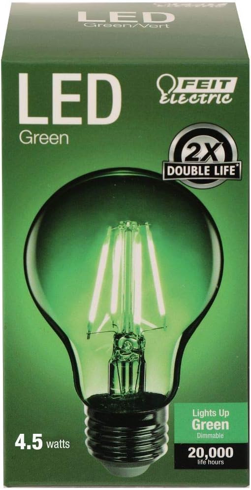 Feit Electric A19/TG/LED/6 25W Equivalent Dimmable Clear Glass Filament Colored LED Light Bulbs, Green, 6-Pack, 2.4" D x 4" H