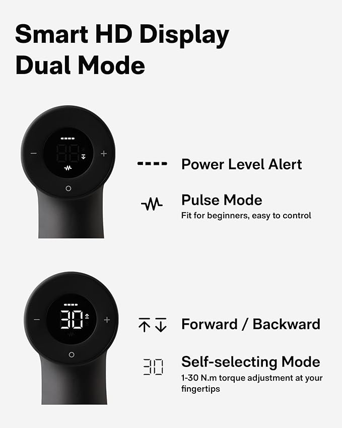 HOTO Cordless Brushless Drill 12V, LED Display Screen, 30 Precision Gears, 2 Working Modes, 2000mAh Battery, 266 In-lbs (30N·m) Torque, 3/8 Inch Keyless Chuck, 1400RPM, 10 x Bits, 8 x Drill Bits