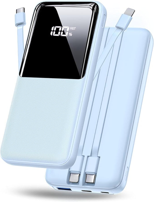 Portable Charger Power Bank - 20000mAh Fast Charging Portable Battery Pack with Built in USB-C(22.5W) and iOS(20W) Output Cables Compatible with iPhone Android Samsung Phone etc (1 Pack, Blue)