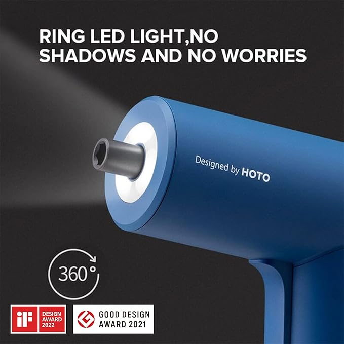 HOTO Electric Screwdriver with Storage Bag, 3.6 V Screwdriver Set Rechargeable USB-C, 5 N.m Torque, 2000mAh Battery, LED Light & 10 Pcs Bits for Furniture/Electrical Repairs, Night Blue