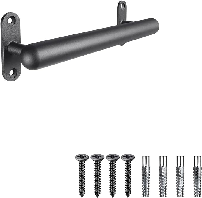 Dolibest 16 Inch Wall Mount Metal Handrail, Staircase Step Handrail, Non-Slip Safety Grab Handle, Barrier-Free Staircase Grab Bar for Elderly, Indoor & Outdoor Use, 1.3 Inch Round (Black)