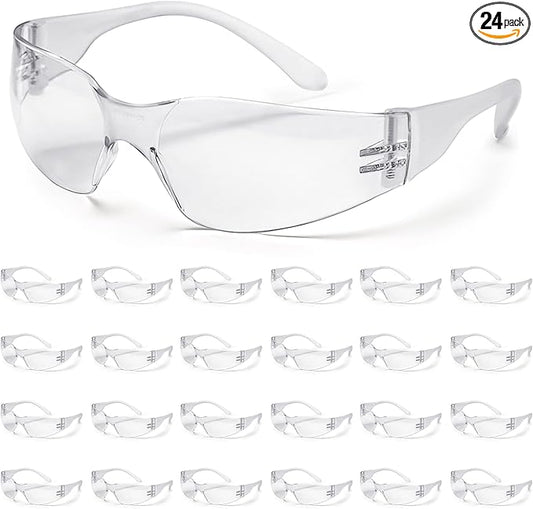 ATERET 24 Pairs Safety Glasses, Scratch Resistant Polycarbonate ANSI Z87.1 Impact Resistant Lens
