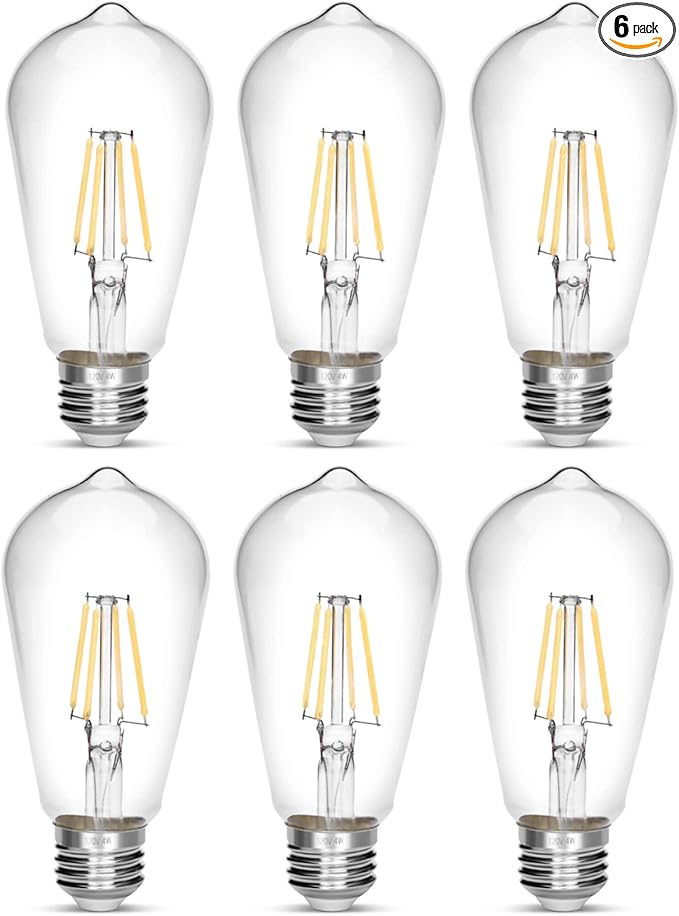 LED Edison Bulb 4W,Antique 40W Vintage Edison Bulb,E26 Light Bulb Non Dimmable Led Bulb 450 Lumens 5500K Cold White,Pack of 6