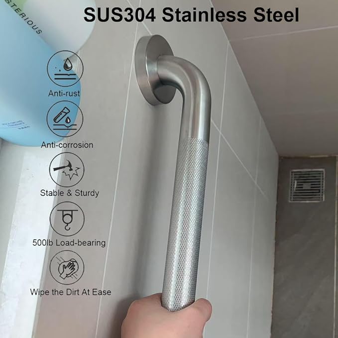 24'' Grab Bars for Bathtub and Shower 2 Pack, 1-1/4'' Diameter Shower Grab Bar for Elderly with Anti-Slip Textured Grip Stainless Steel Bath Handrails