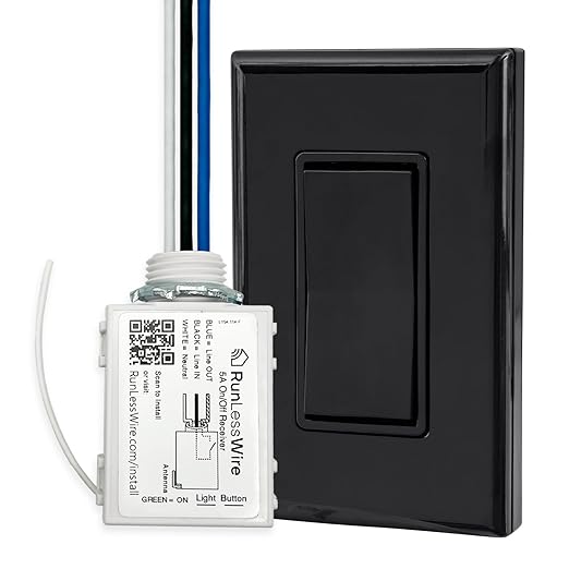 RunLessWire Single Pole Battery-Free DIY Wireless Light Switch Kit 150ft RF Range Self-Powered by Kinetic Energy for Fixtures & Outlets : 1 Remote Switch Controls 1 5A On/Off Receiver – Black