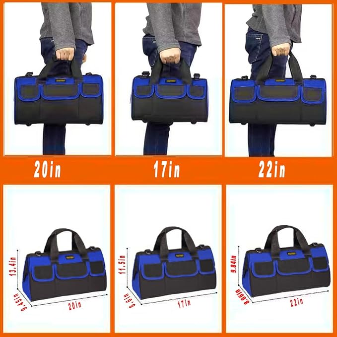 20 Inch Heavy Duty Tool Bag with Wide Mouth for Tool Storage,Carrier and Organizer,Tool Bag for Men/Women, Wide Mouth Tool Bag with Inside Pockets (20 Inch)