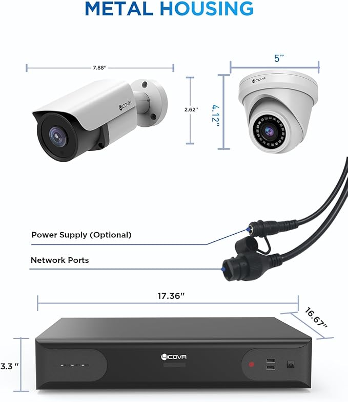 4COVR 64 Channel Security Camera System, Human/Vehicle Detection, UtraHD 8MP NVR 16TB HDD, 24 Dome 24 Bullet 5MP Commercial PoE IP Camera IP67 Night Vision, 24/7 Business Surveillance, LYH37E5M6448