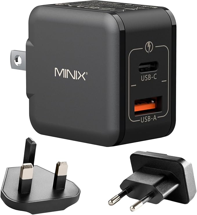 MINIX P1 Mini 30W USB C Charger, 33W PPS 2-Port GaN Charger 1 USB-C Port, 1 USB-A Port with Foldable Plug, Compatible with iPhone 8-15/16 Series, Galaxy S10-S23, Pad and More