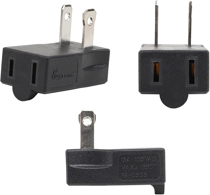Polarized 2-Prong L Type Adapter, Vertical Right Angled Down Angle AC Adapter, NEMA 1-15P USA Outlet Saver Extension Adapter 15A 125V Molded