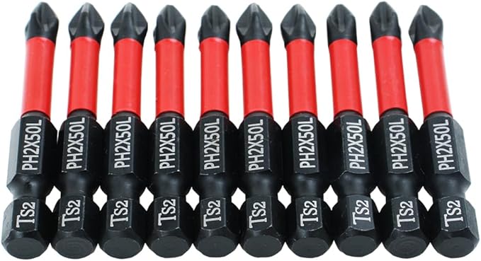 AUTOTOOLHOME 10 Pack Phillips PH2 Magnetic Anti Slip Screwdriver Bit Set 2" L TS2 Toolsteel HRC63 Anti-Slip Long Drill Bits 1/4 Hex Shank Cross Single and Double Head Bits Screw Impact Driver Bits