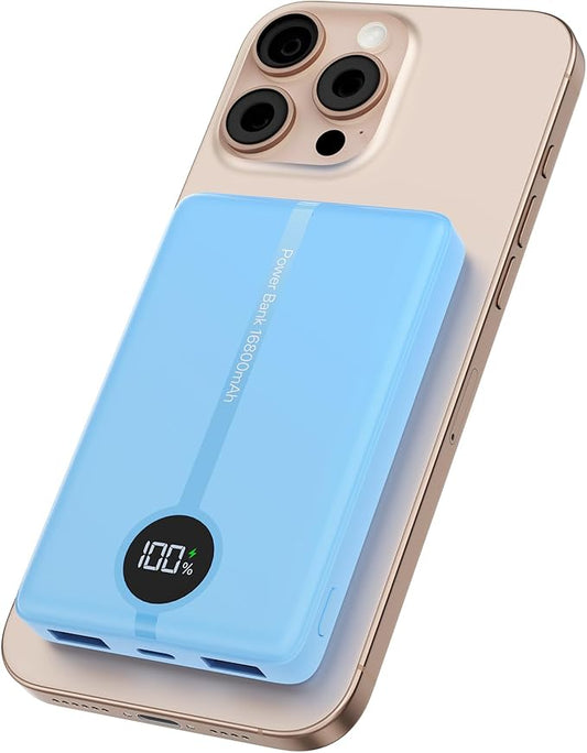 Magnetic Portable Charger, 16800mAh Wireless Power Bank, with 20W USB-C Fast Charging and LED Digital Display Magnetic Battery Pack, Compatible with iPhone 17/16/15/14/13/12 Full Series (2025)