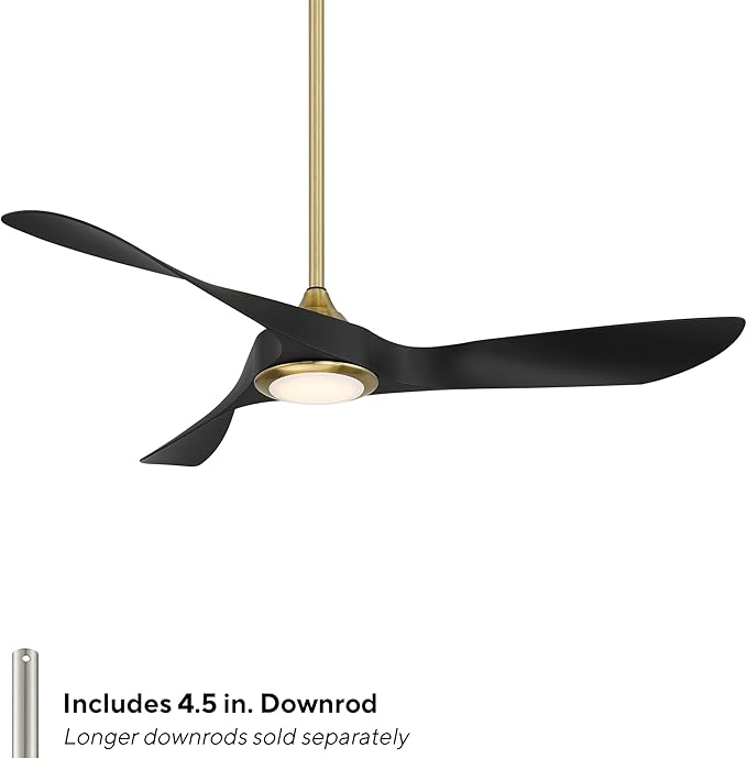 WAC Smart Fans Swirl Indoor and Outdoor 3-Blade Smart Home Ceiling Fan 54in Soft Brass Matte Black with 3000K LED Light Kit and Remote Control works with Alexa and iOS or Android App