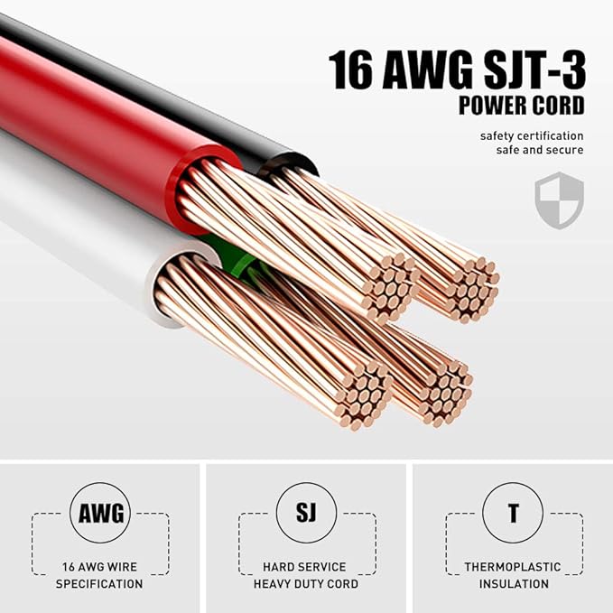 Power Strip with Flat Plug - 3 Ground Outlets 7 Inch Heavy Duty Braided Extension Cord Flat Plug Mountable Outlet Strip for Computer/Home/Office